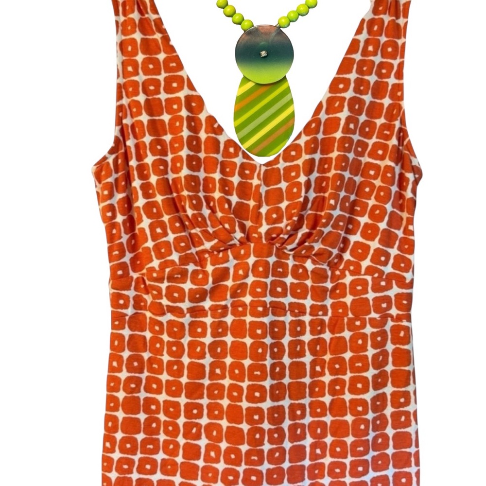 Boden Women’s Lightweight V-Neck Empire Waist Sleeveless Geometric Pattern Tee